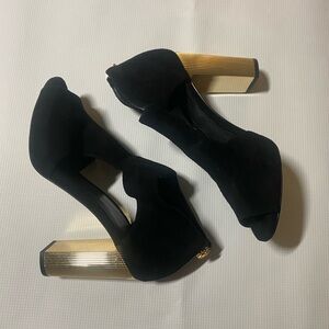 Michael Kors Women Black Porter Ankle-Strap Suede Heel Sandals Shoes Size 7 M